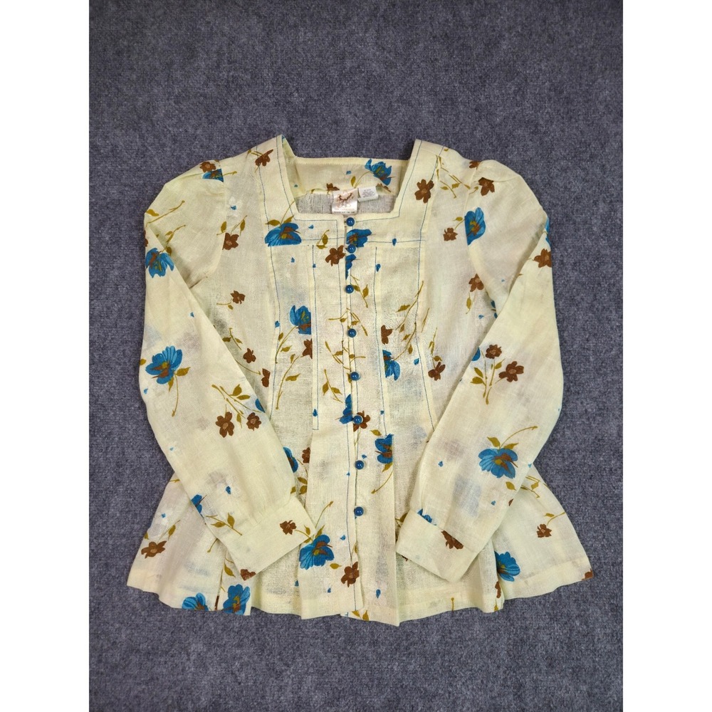 Vintage 70s Rag O Muffins Sheer Floral Gauze Blouse Square Neck‎ Boho Prairie M